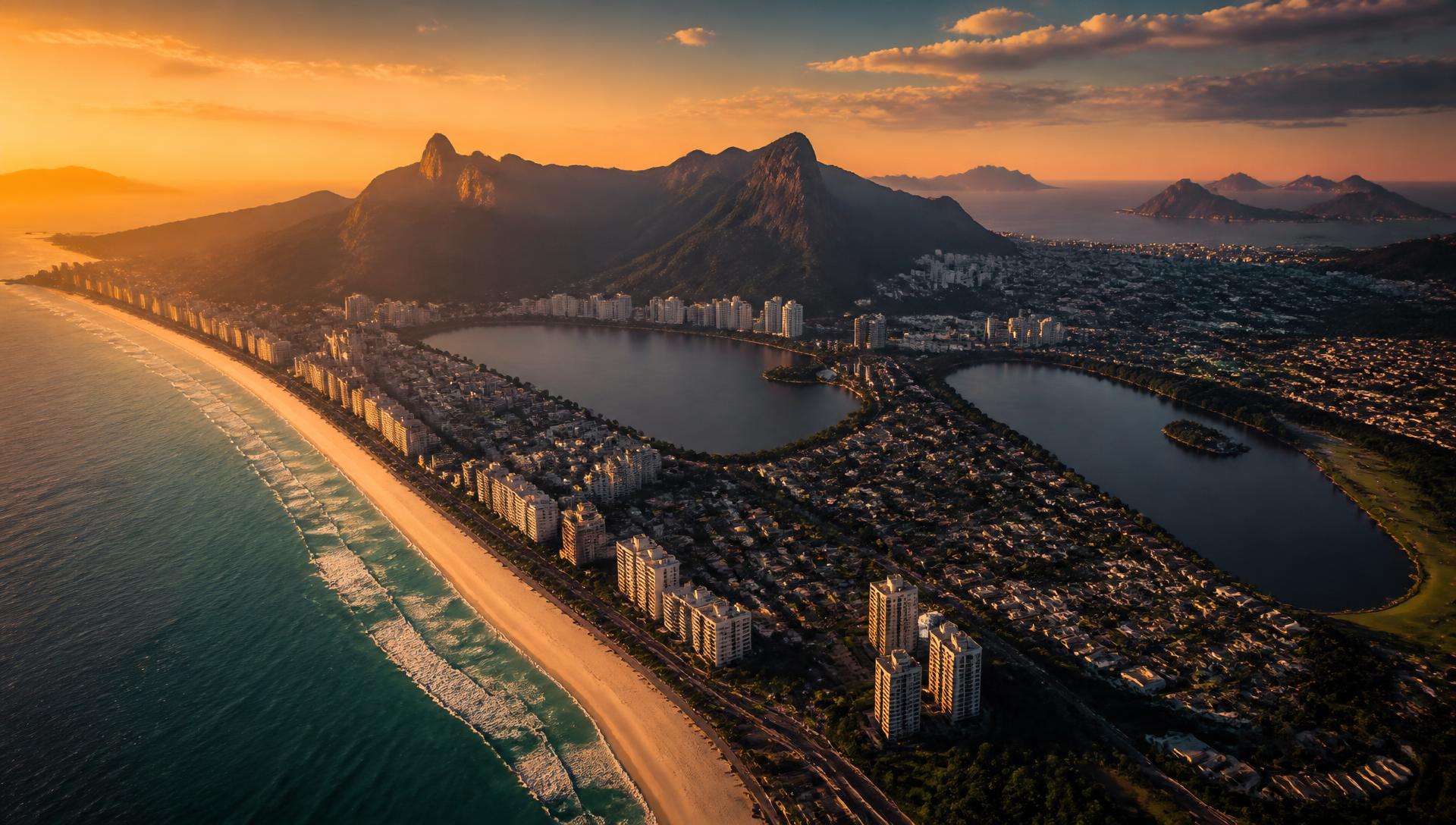 Vista aérea do Rio de Janeiro ao entardecer